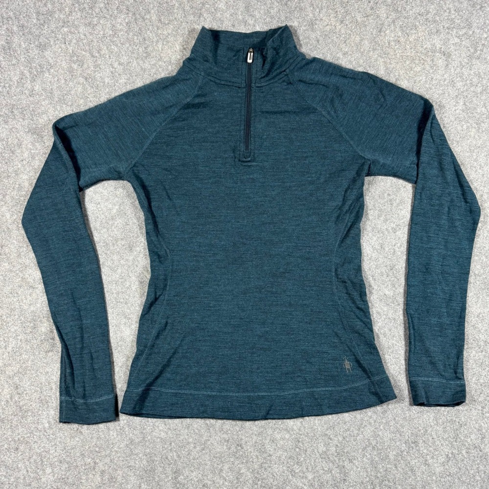 Smartwool Top Women Small Teal 1/4 Zip Merino Wool Base Layer Long Sleeve Top